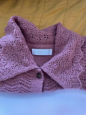 LC Lauren Conrad Rose Pink Openwork Knit Cardigan